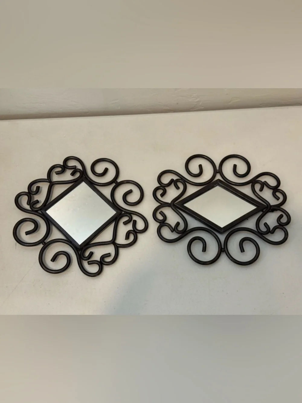 Ornate Pair Of Mirrors Duo black metal frame design Geometric‎ Entry Room Decor